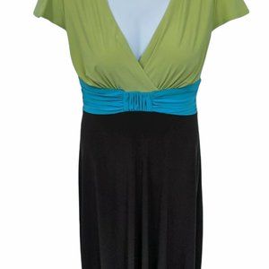 Dorby Green Blue and Black Stretch Dress Size 12